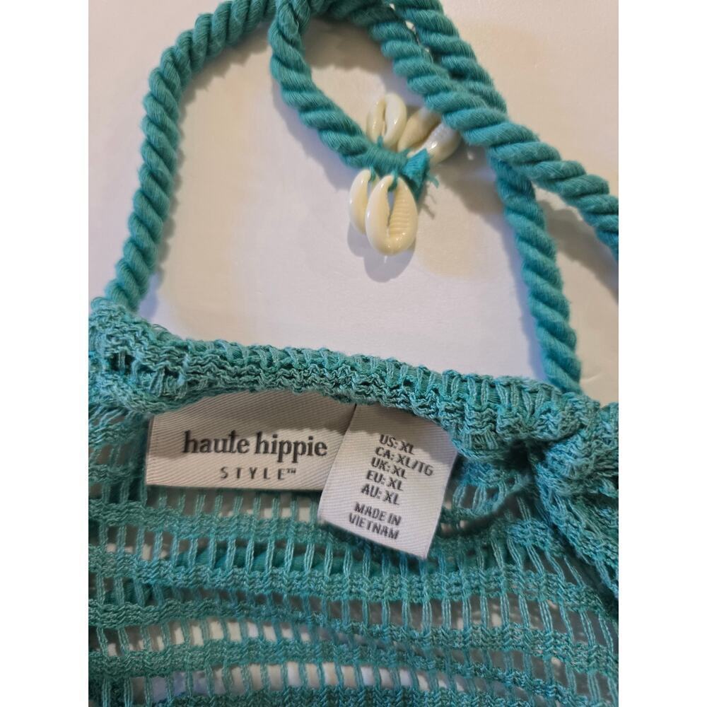 Haute Hippie women's Blue Crochet Maxi Dress Beach Boho Rope Straps Pockets - Picture 7 of 10